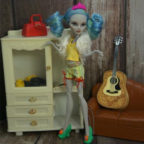 1/6 Fashion Doll Clothes Set for Bratz Doll Outfits Beige Fur Coat Yellow Vest & Shorts For Monster High Dolls Toys Kid DIY