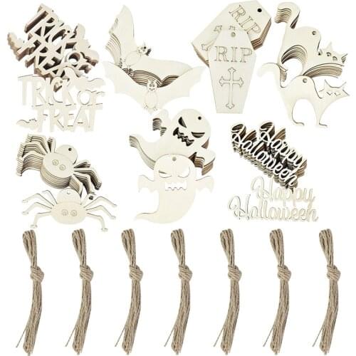 10pcs Wood Craft Decoration DIY Wooden Hanging Ornaments Wood Chips Happy Halloween Festival Home Party Decor DIY Scary Crafts