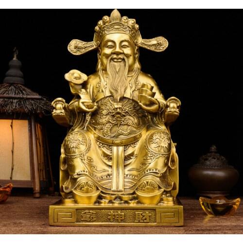 11'' brass copper carved dragon treasure God of Wealth the god of fortune statue