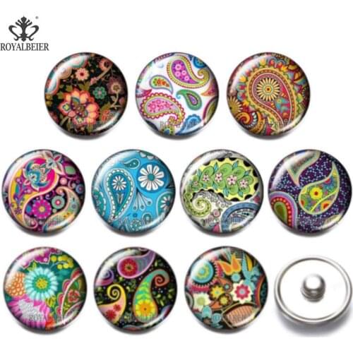 18mm Mandala Floral Glass Snap Button DIY 10pcs/lot Glass Button Jewelry Fit Snaps Jewelry Snap Bracelet Bangle DIY Custom