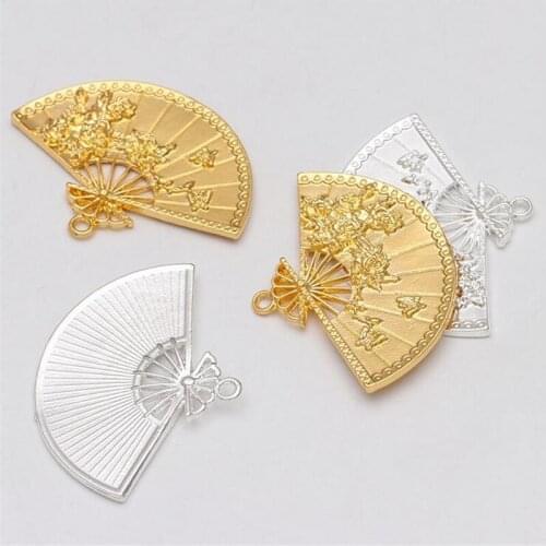 30pcs/lot new fashion metal gold small fan charms connectors accessories for diy earrings bride headwear hairpin jewelry making