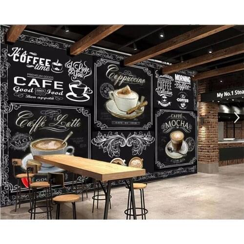 Beibehang 3D photo custom murals European and American style retro hand-painted blackboard coffee catering background wall