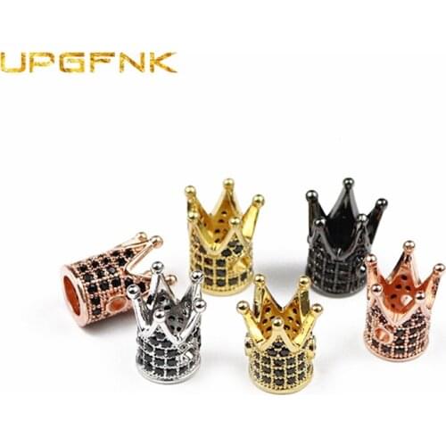 4pcs 12*8mm Crown Copper Spacer beads Micro Pave Black Zircon Charms Metal Loose beads Jewelry bracelet making DIY Accessories