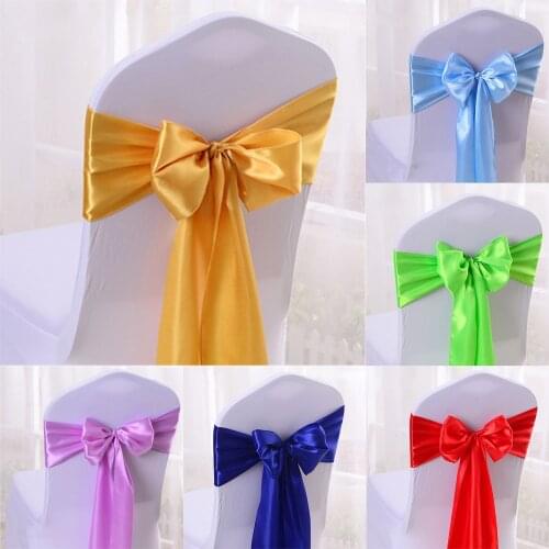 50pcs 16*275cm Satin Bow Tie Chair Sash Bands For Hotel Banquet Wedding Party Decoration