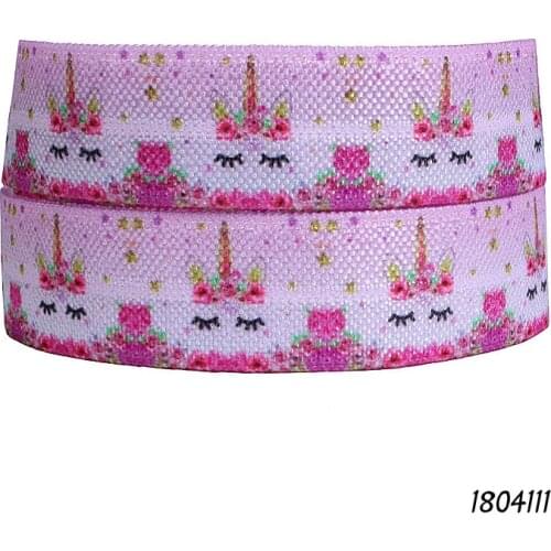 50 yards/lot) Flora Ribbons beautiful unicorn printed foe dole over elastic for headbands