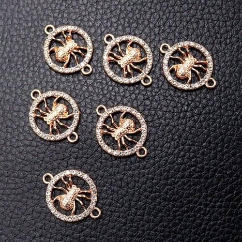8pcs/lot Gold Plated Spider Shaped Double Hanging Connector Rhinestone Charms Necklace Pendant DIY Jewelry Making 23*17mm P269