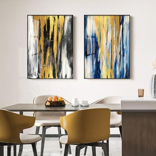 Blue Golden Modern Style Abstract Wall Poster Nordic Canvas Print Painting Contemporary Art Decoration Picture Living Room Decor