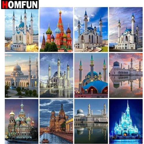 HOMFUN Full Square/Round Drill 5D DIY Diamond Painting "Castle landscape" Embroidery Cross Stitch 5D Home Decor Gift