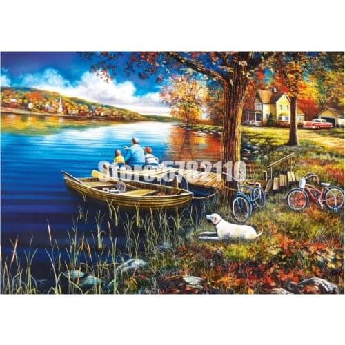 Diamond Mosaic Boats Fall Landscape Full Diy Diamond Painting Lakes & Rivers Diamond Embroidery Home Decoration Cross Stitch Kit