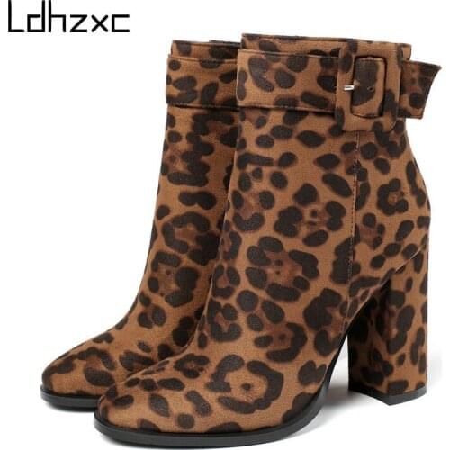 LDHZXC Large Size 43 Women Ankle Boots Snake Round Toe High Heel Boots Sexy Autumn Winter Party Prom Shoes Woman