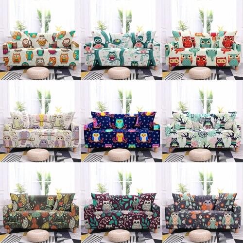 Cartoon Owl Pattern Elastic Sofa Cover for Living Room Stretch Polyester Loveseat Couch Cover 1/2/3/4 Seaters Sofa Slipcover