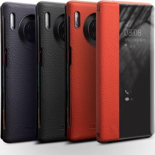 QIALINO Luxury Genuine Leather Smart View Flip Case for Huawei Mate 30 Pro Ultra Slim Phone Cover for Huawei P30 P40 Pro+Plus