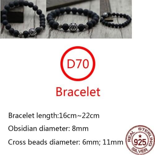 D70 S925 Sterling Silver Bracelet Retro Personality Punk Hip-Hop Style Obsidian Cross Alphabet Couple Beads 2020 new hot
