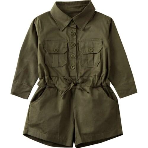 1-6Years Kids Girls Autumn Long Sleeve Rompers Infant Kids Baby Girl Pockets Shorts Jumpsuits Playsuit Outfit Clothes