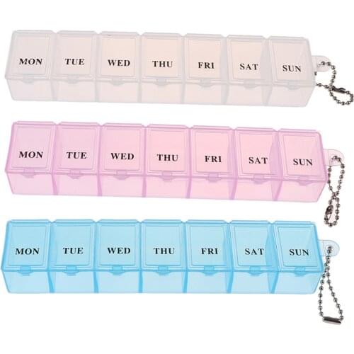 1PCS 7 Days Weekly Pill Box Splitters With Chain Tablet Pill Medicine Box Holder Storage Organizer Container Case