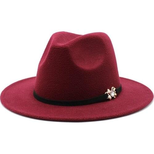 Fedora hat With chain2021explosion models British style metal belt retro hat men and women jazz hat felt hat