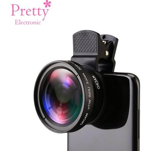Mobile Phone Camera Lens 37MM 0.45X 49UV Super Wide Angle Macro Telephoto lens Black Universal Clip for Smart Mobile Phone