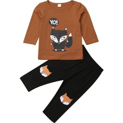 Cotton 2pcs Toddler Baby Boy Fox T-shirt Top+Pants Trousers Outfit Kids Clothes Set