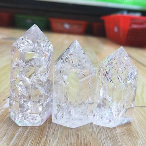 80g Crystal wand Natural white Quartz crack pint clear Crystal burst Hexagonal Points tower Healing Home Decoration