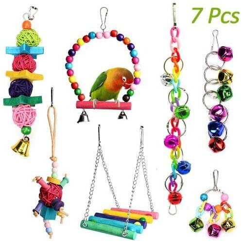 LHXMAS PET TOYS 7PCS A Set combination parrot toys Bird supplies Parrot bite toy toy bird