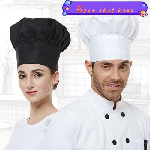 Wholesale 5pce chef hat hotel restaurant cook caps kitchen catering working hat canteen bakery baking job cap