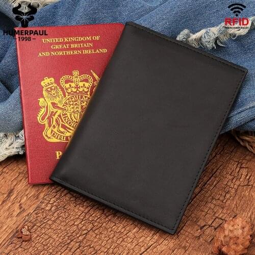 HUMERPAUL Top Quality Casual Genuine Leather Male Wallet Luxury Design Passport Card Holder For Travel Passport Purse For Men