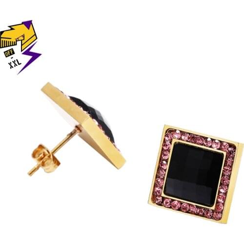 Male Cubic Zircon Square Stud Earrings for Female Stainless Steel Gold Color Cube Womens Earrings Wedding Jewelry Brincos