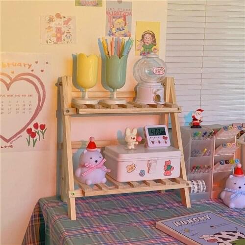 35CM Ins Desktop Double-layer Storage Rackdormitory Desk Students Learn Double Shelf Wooden Storage Rack Plastic Finishing Rack