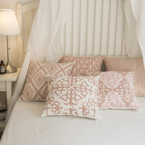 Pink Embroidery Cushion Cover 45x45cm Home Decor Sofa Pillow Case Soft Cotton Geometry Pillowcases For Livingroom Bedroom Office