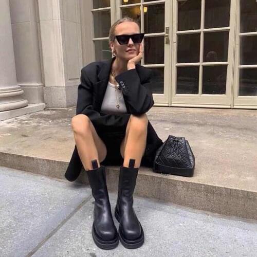 2020 New Star Same Black Thick Soled Short Boots, Flat Bottomed Medium Pipe Boots, Female