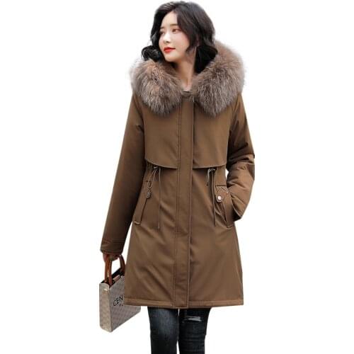 2022 New Fashion Long Winter Coat Women Clothing Wool Liner Hooded Parkas Slim With Fur Collar Warm Winter Jacket Women