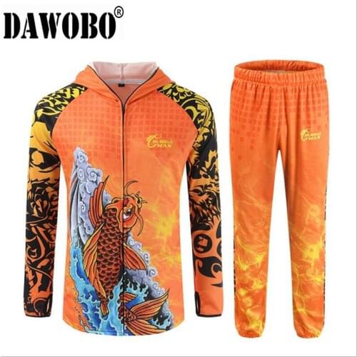 New Hooded Long sleeves mens wome'n Fishing Clothes sets Anti UV50+ Breathable Quick drying man Fishing Pants and Fishing Shirt