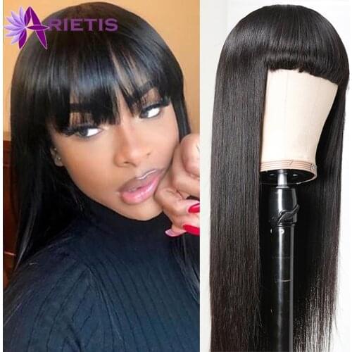 Arietis Straight Human Hair Wigs With Bangs Brazilian Remy Full Machine Made Human Hair Wigs For Women 8-24 Inch Fringe Wig
