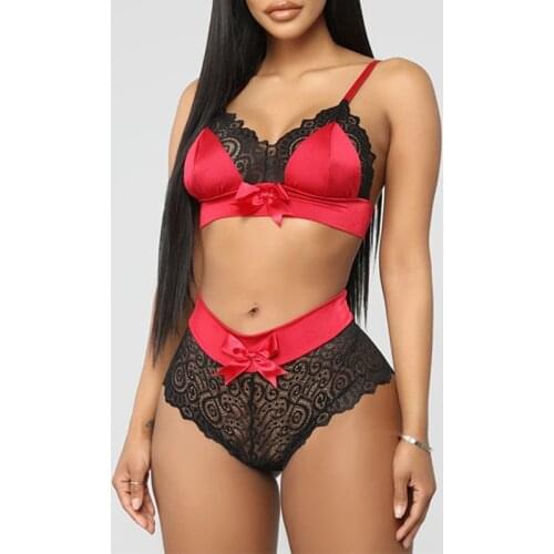 Hollow Lingerie Women Bra Set Lace Perspective Push Up Sexy Hot Erotic Porno Halter Open Sexy Lingerie Set And Bowknot Panties