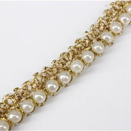 Luxury black and white beads and golden lace trim clothing accessories handmade DIY clothes decorative ribbon SC862