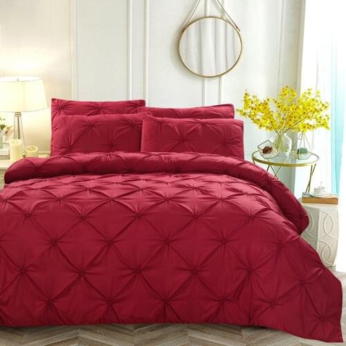 Luxury Bedding Set Pinch Pleat Red Duvet Cover with Pillowcase 2/3pcs Twin/Queen/King Size Bedclothes Bedding Sets NO SHEET