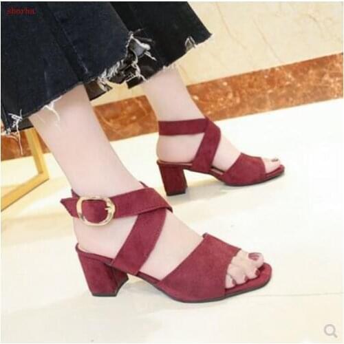 Red Woman Sandals new Summer Women shoes Open Toe buckles Casual Shoes Woman Fashion Thick with High heels summer Sandals