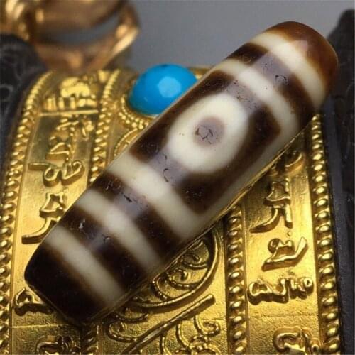 Natural Agate Dzi TTwo Three Eyes Support DIY Old Object Heirloom Tibetan Mans Womans Featured Loose Jewelry Patina