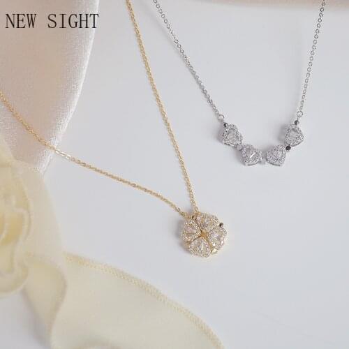 2021 New Fashion Brand Jewelry Elegant Crystal Heart Pendant&necklaces for Women Adjustable Flower Charm Choker Necklaces
