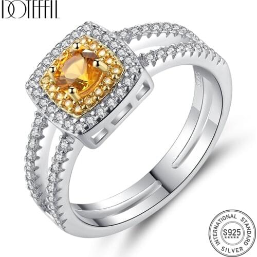 DOTEFFIL New Sterling Silver 925 Engagement Rings for Women Exquisite Round Colorful Prong Setting Bague Femme De Marque De Luxe