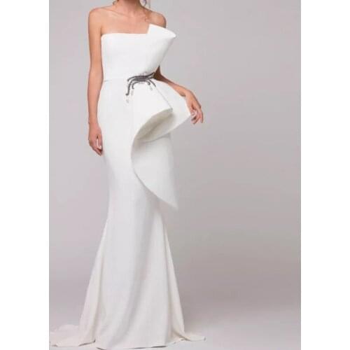 2020 Elegant Formal Evening Dresses Long vestido de festa Ruffles Strapless Party Gown White Mermaid Abendklei LE40732