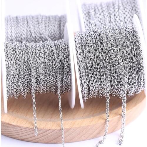 Reidgaller 10meters/roll 1.5x2mm 2x2.5mm 2.5x3mm 3x4mm stainless steel round link metal jewelry chains for necklace making