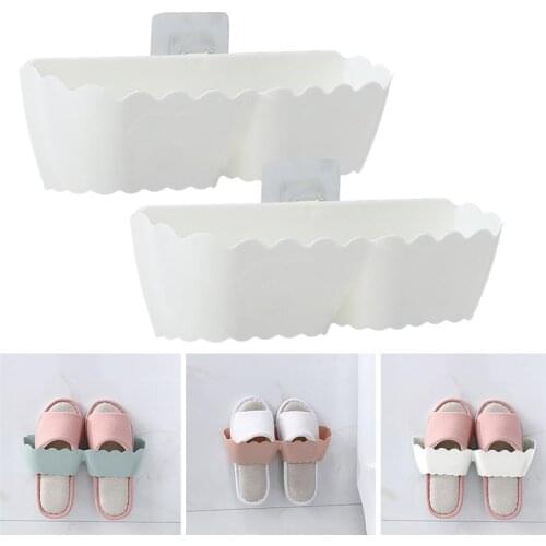 2PCS Shoe Rack Space Saving Wall Mounted Shoe Organizer Slipper Rack Shoe Holder Wall-Mounted Sticky Hanging Shoe Hook Shelf