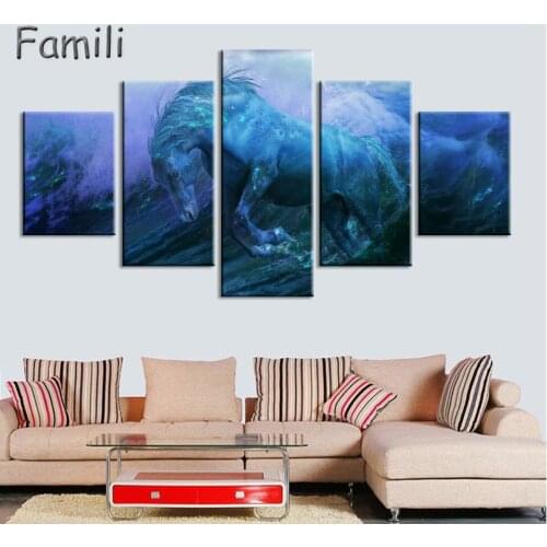 5pcs Art Modern sea green blue beach Wave picture decoration canvas painting wall picture for living room home decor unframed