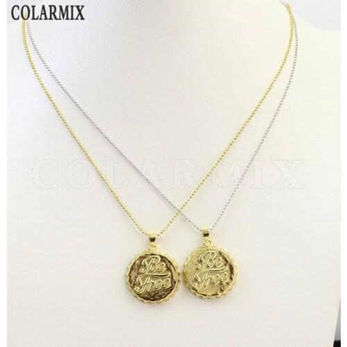 8 Pcs Be free Pendant necklace Round pendant necklace jewelry chain necklace Handmade Necklace design 7403
