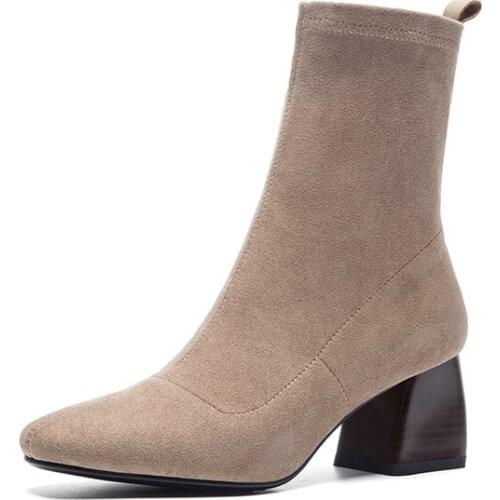 Big Size 9 10 11 12 boots women shoes ankle boots for women ladies boots Sleeve suede square head thick heel