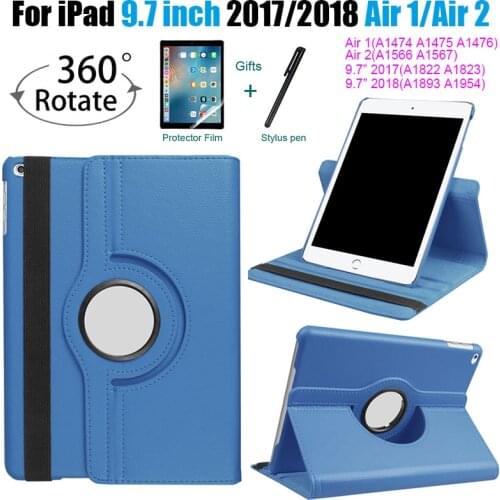 360 Degree Rotating 9.7 Case For New iPad 9.7 2018 2017 ipad 5th/6th Smart Cover for ipad Air 1/2 Tablet Stand Shell+Stylus+film