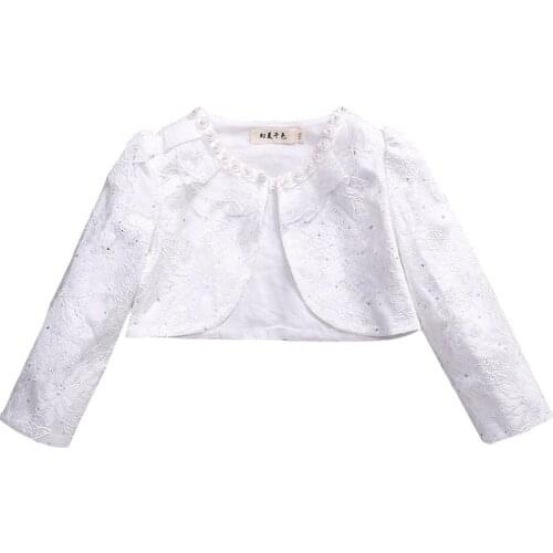 Embroidered Autumn Kids Girl Coat Spring Long Sleeve Lace Flower White Short Jacket For Birthday Party Baby Girls Outerwear