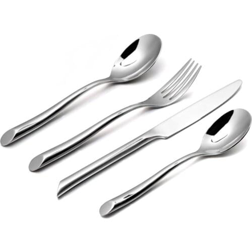Jaswehome 4 Pieces Durable Mirror Polish Stainless Steel Dinnerware Set Flatware Cutlery Western Steak Knife Forks Dinner Spoons