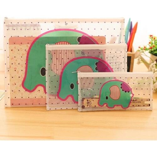 DL Korea creative cartoon transparent mesh bag zipper and document bag pencil case office supplies and student supplies